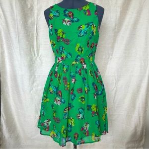 Vibrant Green strappy dress with flower pattern, size 6